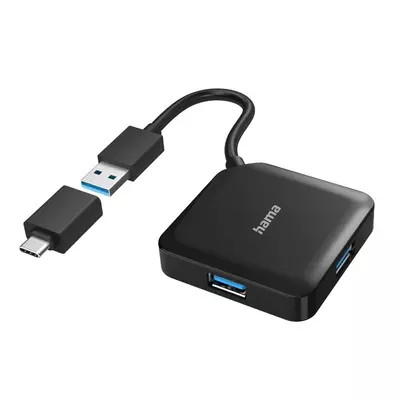 Hama FIC usb 3.2 gen1 hub, 1:4 buspow. fekete 5gb/s(+usb type-c otg) (200116)