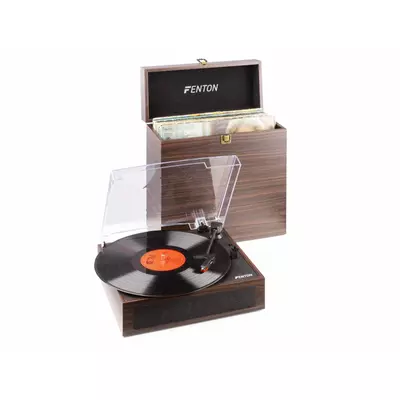 Fenton RP170D - DOBOZOS Bakelit lemezjátszó SZETT (Bluetooth/RCA) LEMEZTARTÓVAL, sötét színben