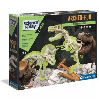 Science&Play: Archeofun Világító T-rex és Triceratops régész szett - Clementoni