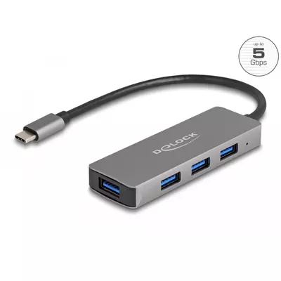 Delock 4 portos USB 3.2 Gen 1 hub USB Type-C csatlakozóval   USB Type-A portok az oldalán