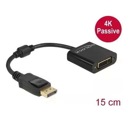 Delock Adapter DisplayPort 1.2-dugós csatlakozó -DVI-csatlakozóhüvely 4K passzív fekete