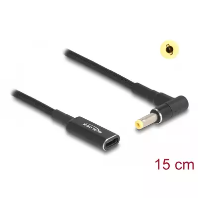 Delock Laptop töltőkábel adapterkábel USB Type-C anya - HP 4,8 x 1,7 mm apa 90 fokban hajlított 15 cm