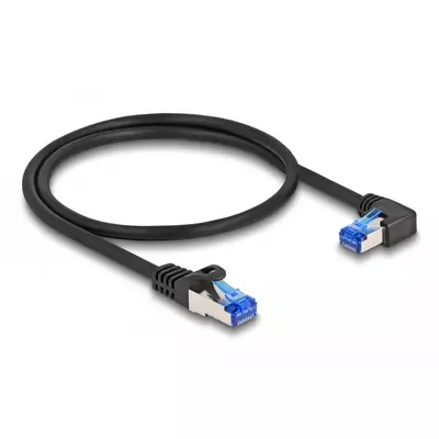 Delock RJ45 hálózati kábel Cat.6A S/FTP egyenes / jobbra hajló 0,5 m fekete