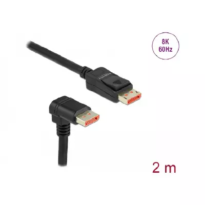 Delock DisplayPort kábel egyenes csatlakozódugóval - csatlakozódugóval 90  ívelt lefelé 8K 60 Hz 2 m