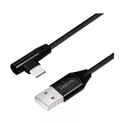 Logilink USB 2.0 Type-C kábel, C/M (90 ) USB-A/M-hez, szövet, fekete, 1 m