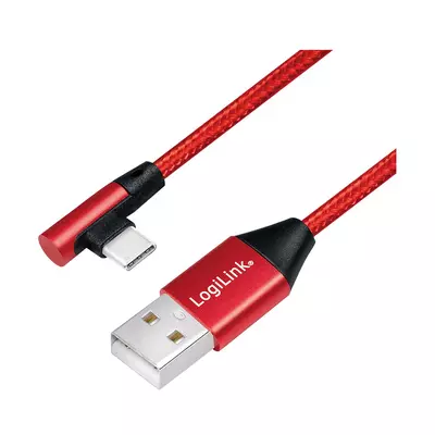 Logilink USB 2.0 Type-C kábel, C/M (90 ) USB-A/M-hez, szövet, 1 m