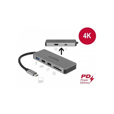 DELOCK USB Type-C Docking Station 4K - HDMI / Hub / SD kártyaolvasó / PD 2.0