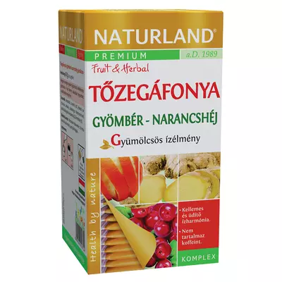 Naturland premium tőzegáfonya/gyömbér/narancshéj tea 40g