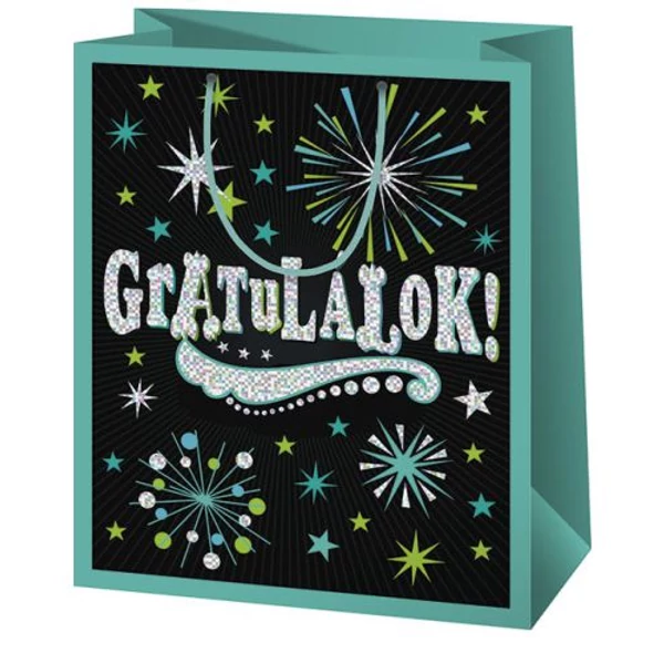 Exkluzív Gratulálok! mintás ajándéktáska 18x23x10cm