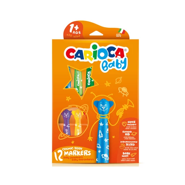 Carioca: Színes macis bébi filctoll 12db-os szett kimosható