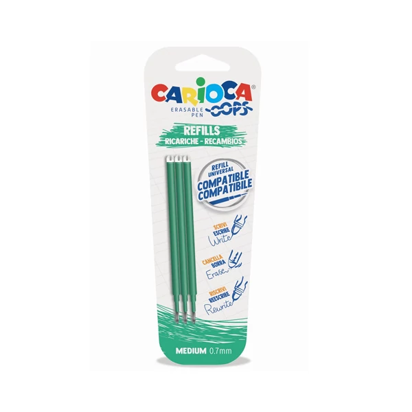 Oops zöld kitörölhető tollbetét 0,7mm 3db-os szett - Carioca