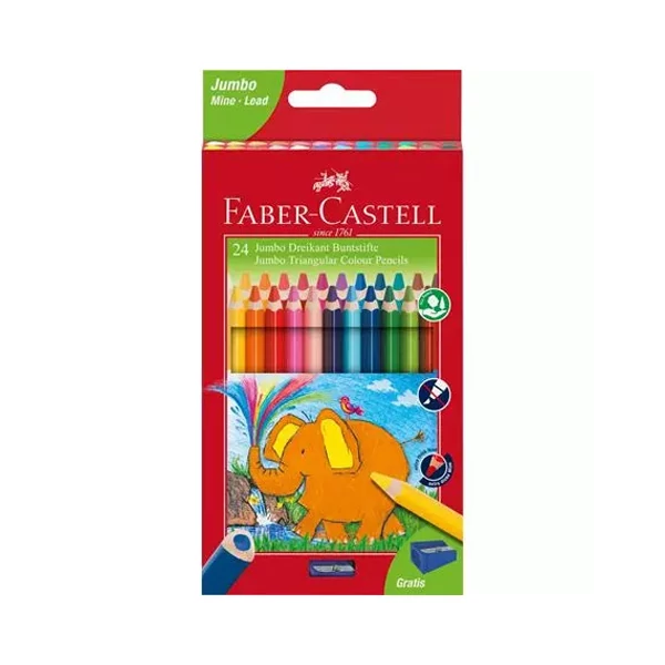 Faber-Castell: Jumbo 24db-os háromszögletű színes ceruza szett hegyezővel
