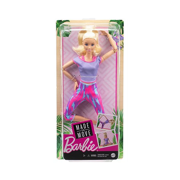 Barbie: Hajlékony jógababa szőke hajjal lila ruhában - Mattel