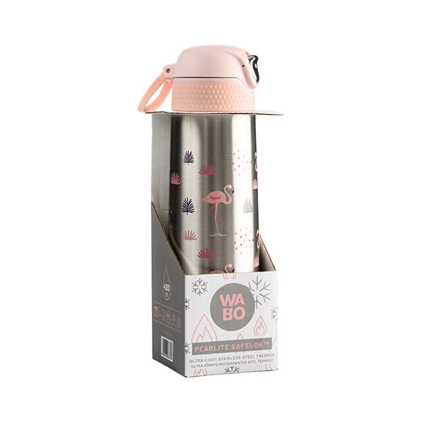 Nebulo: Wabo ezüst flamingós acél termosz 450ml