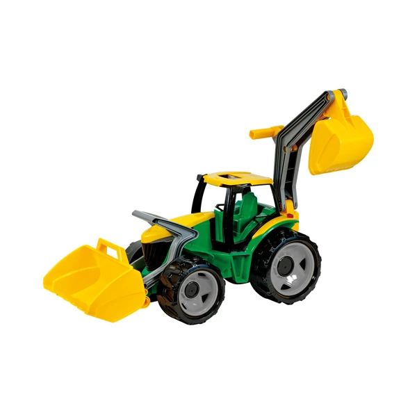 LENA: Óriás traktor homlokrakodóval és markolókanállal sárga/zöld 65cm