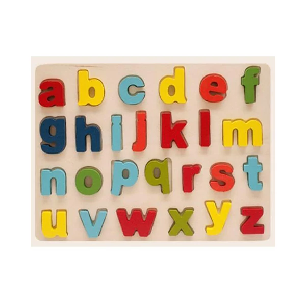 Színes fa formaillesztő puzzle ABC kisbetűkkel 26db-os készlet