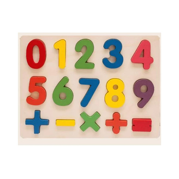 Színes fa formaillesztő puzzle számokkal 15db-os készlet