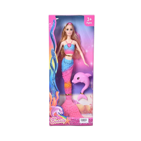 Szőke hajú sellő baba delfinnel 30cm