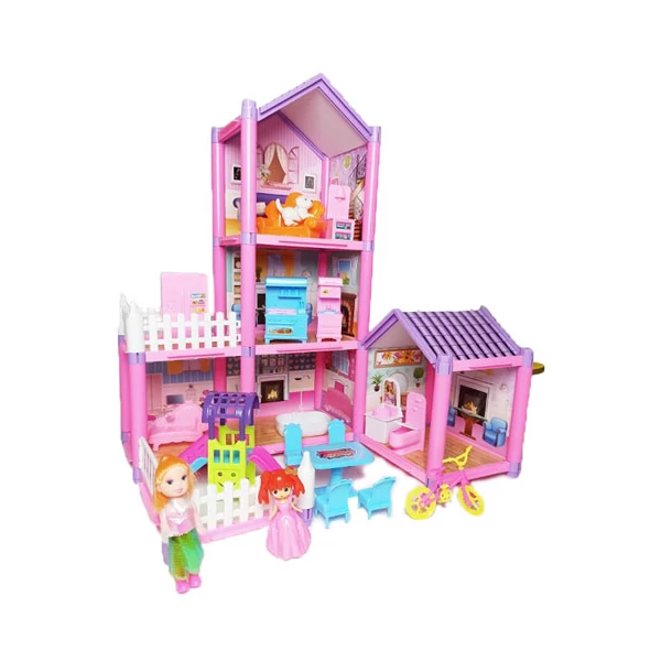 Pink emeletes babaház játékszett
