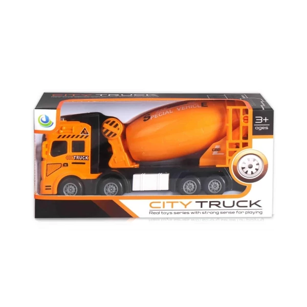 City Truck: Négytengelyes fém teherautó modell betonkeverő felépítménnyel - fénnyel és hanggal