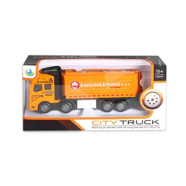 City Truck: Négytengelyes fém teherautó modell tartályos felépítménnyel - fénnyel és hanggal