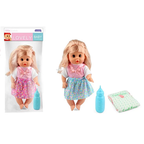 Pisilő baba masnis ruhában kiegészítőkkel 30cm