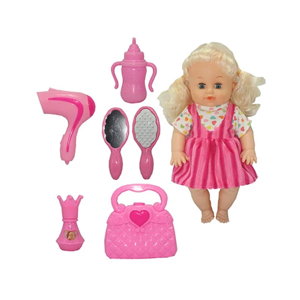 Dorina 38cm-es pisilő baba fodrász készlettel, kiegészítőkkel és hang effektekkel