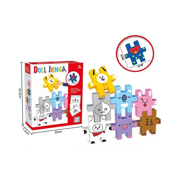 Színes Jenga 24db-os állatos puzzle 6cm-es elemekkel