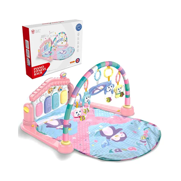 Baby fitness zenélő és foglalkoztató játszószőnyeg lábzongorával pink színben