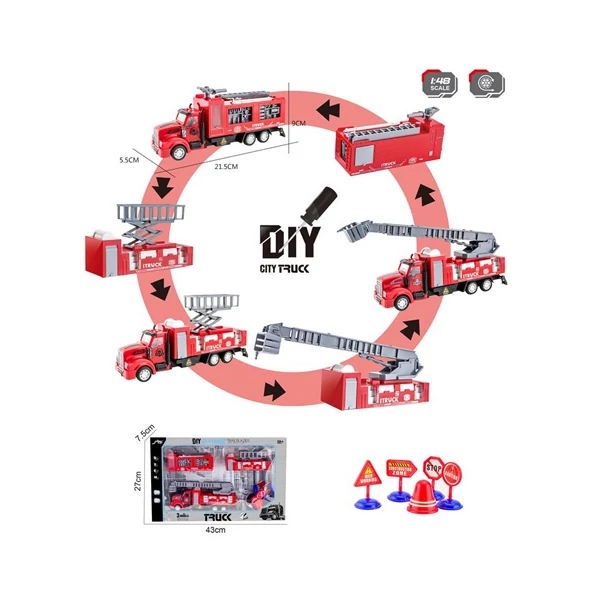 City Truck Átalakítható tűzoltósági teherautó jelzőtáblákkal 1/48