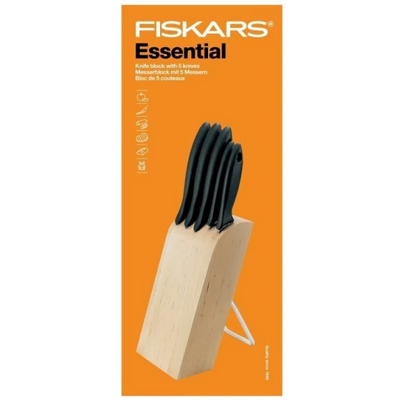 Fiskars Essential Fa késblokk 5 késsel 200625 (1023782)