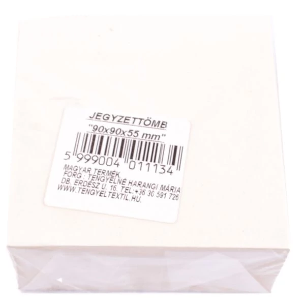 Jegyzettömb fehér színben 90x90x55mm