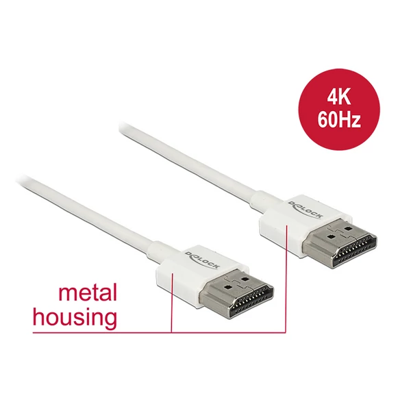 Delock HDMI-kábel Ethernettel - HDMI-A-csatlakozódugó > HDMI-A-csatlakozódugó, 3D, 4K,0,5 m, vékony