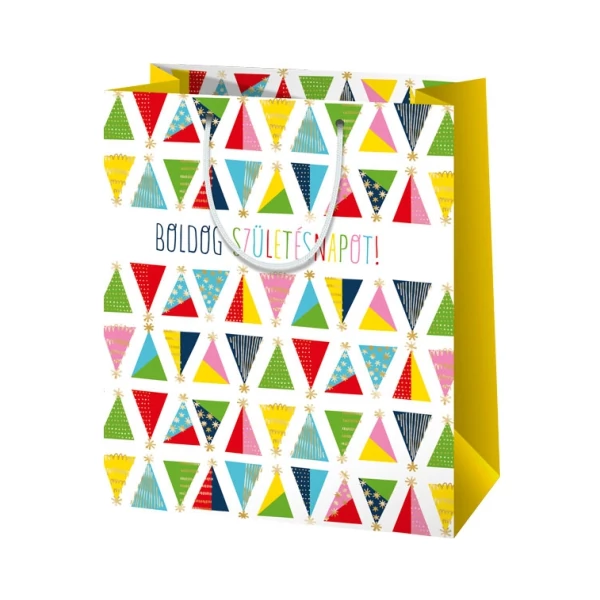 Boldog születésnapot színes mintás nagy méretű exkluzív ajándéktáska 27x14x33cm-es