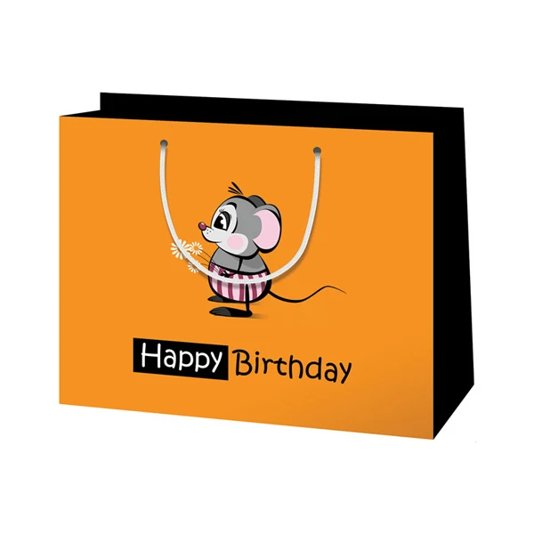 Közepes méretű "Happy Birthday" egeres ajándéktáska 18x23x10cm