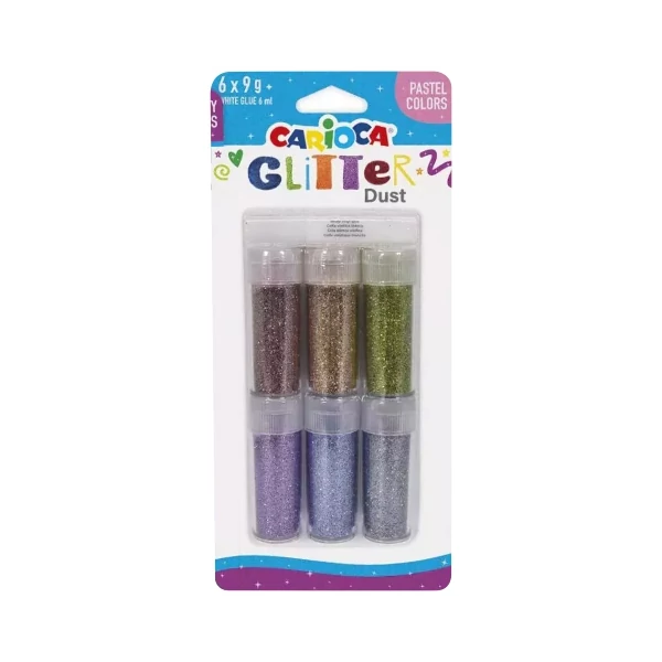 Carioca: Glitter Dust 6db-os csillámpor szett tégelyben - Pasztell színek