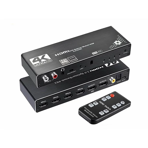 Thunder SWP-402, 4×2 HDMI 4K kapcsoló és elosztó, ARC + távirányító