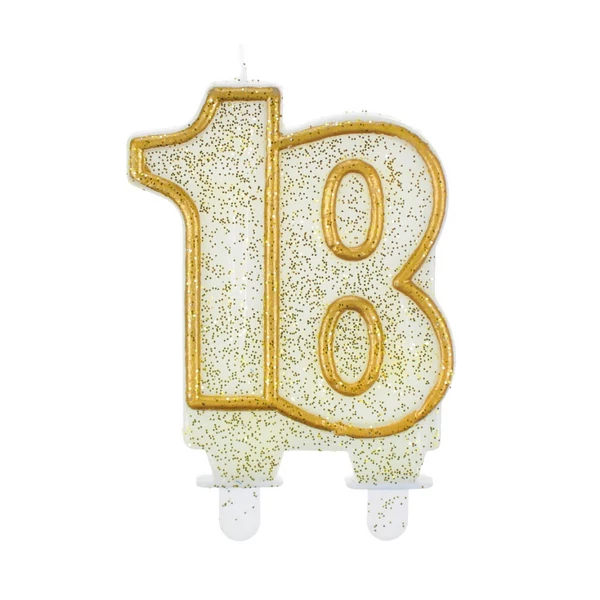 Évszámos party tortagyertya fehér arany szegéllyel 18-as szám