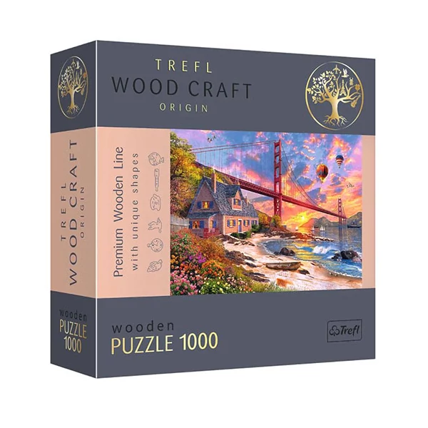 Wood Craft: Naplemente a Goldebn Gate-nél fa puzzle 1000db-os - Trefl