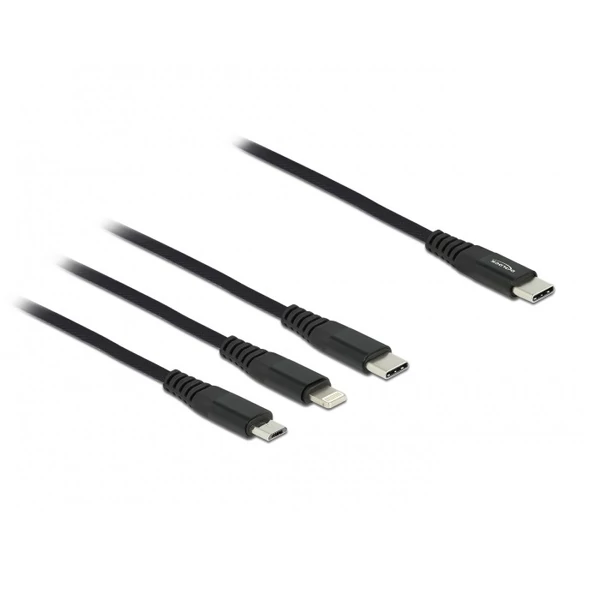 Delock 30 cm hosszú, USB töltő kábel 3 az 1 USB Type-C  apa Lightning -, Micro USB- és USB Type-C  c
