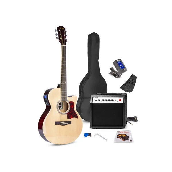 max ShowKit elektro-akusztikus gitár szett + gitárkombó (natúr szín)