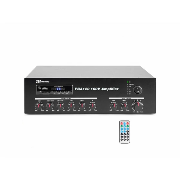 Power Dynamics PBA120 4 csatornás / 1 zónás 100V erősítő (120W) MP3 + Bluetoot + FM