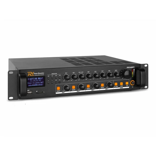 Power Dynamics PDV240MP3 5 csatornás / 4 zónás 100V erősítő (240W) + Bluetooth + FM