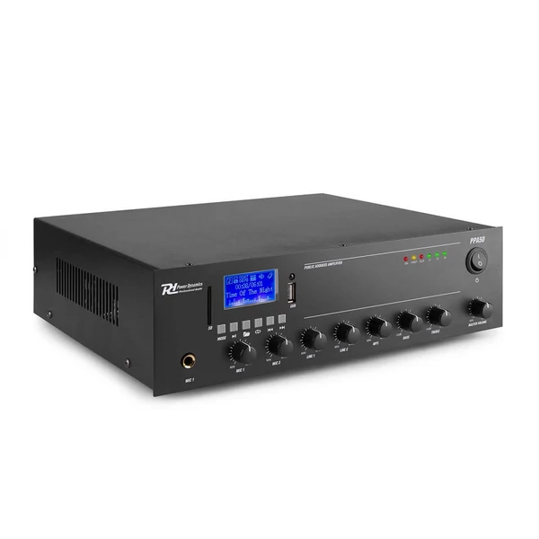 Power Dynamics PPA50 100V erősítő (50W) 2x Mikrofon + 2x Jel bemenet (MP3 + Bluetooth)