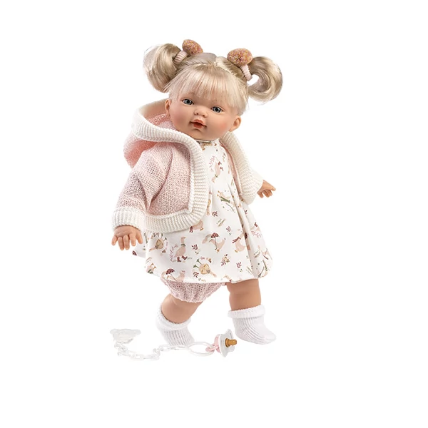 Llorens: Roberta síró baba cumival, rózsaszín ruhában 33cm
