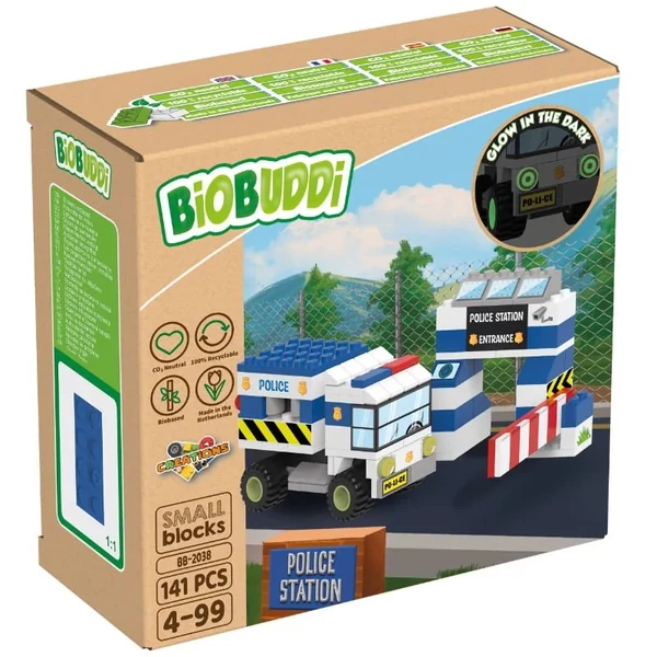 Rendőrségi jármű sorompóval | építőjáték | 130 db építőkocka | BiOBUDDi BB-2038