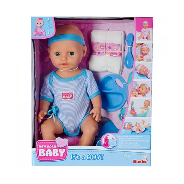 New Born Baby pisilős fiú baba kiegészítőkkel - Simba Toys