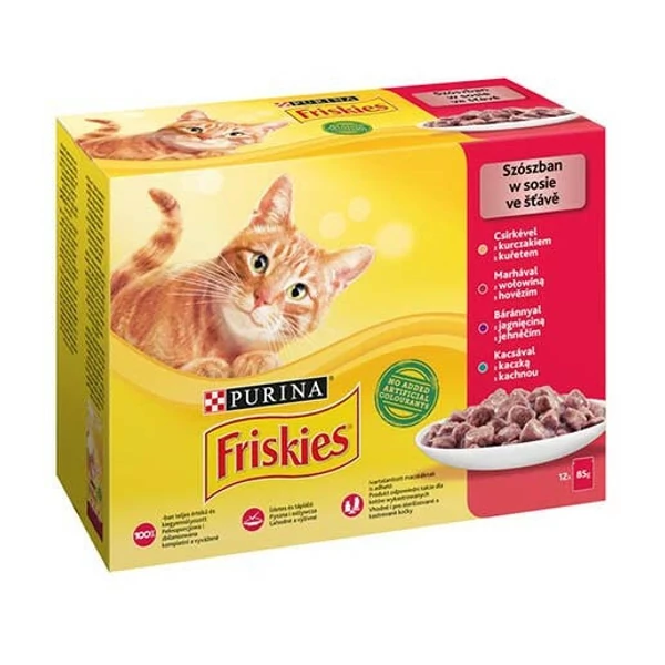 Friskies alutasakos macskaeledel marha-kacsa-bárány 12x85g
