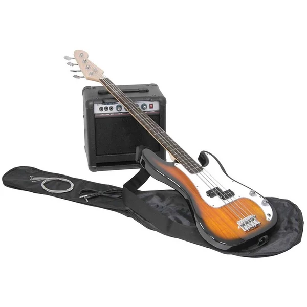 max Gigkit Elektromos basszusgitár szett (20W erősítő, táska, hangoló, pengetők) - sunburst