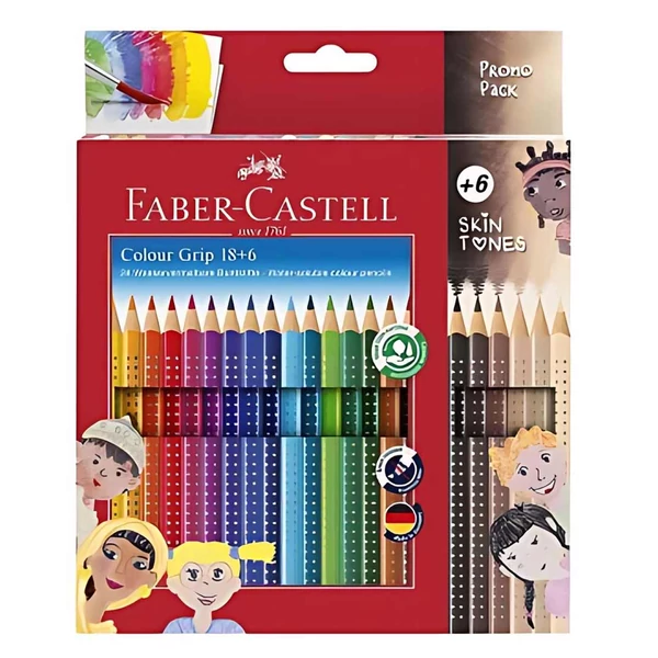 Faber-Castell: GRIP színesceruza készlet 24db-os csomag 6db test színű ceruzával